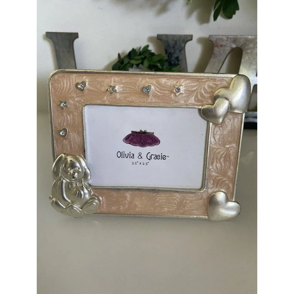 Enamel Crystal Jeweled Picture Frame Bunny and Hearts 2.5‎ X 3.5 Olivia & Gracie